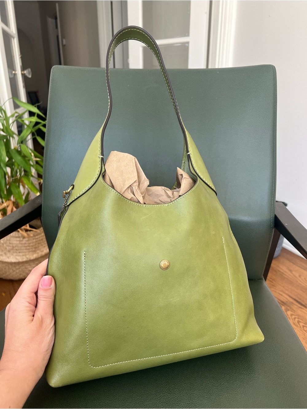 Coach Dark Lime Green Brooklyn 28 Leather Bag - Picture 2 of 5